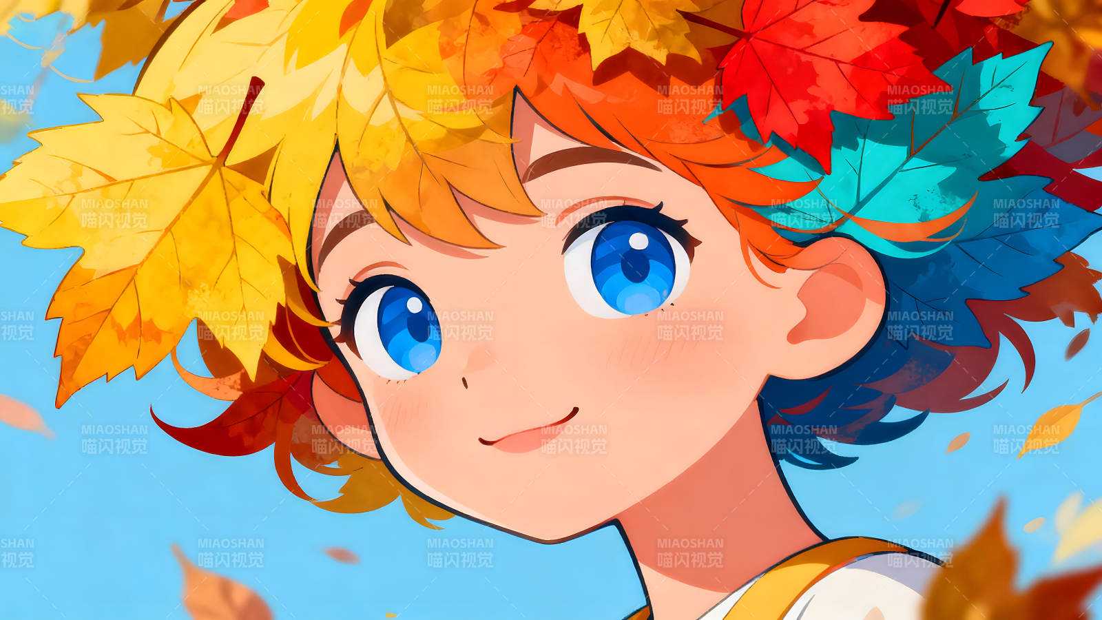 动漫女孩秋天枫叶图片