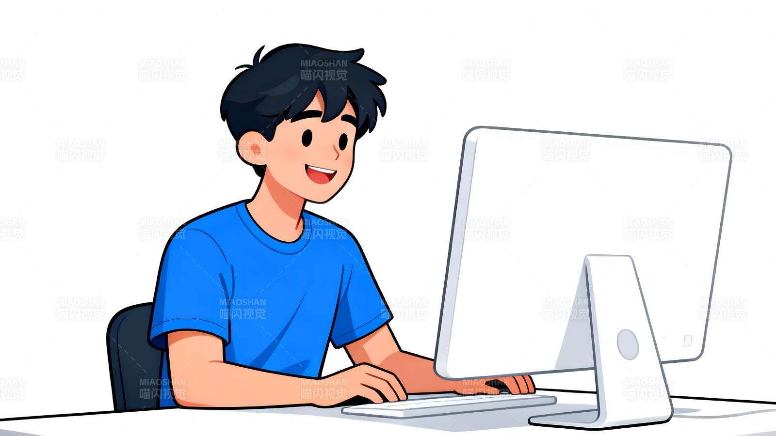 男孩电脑前工作专注图片