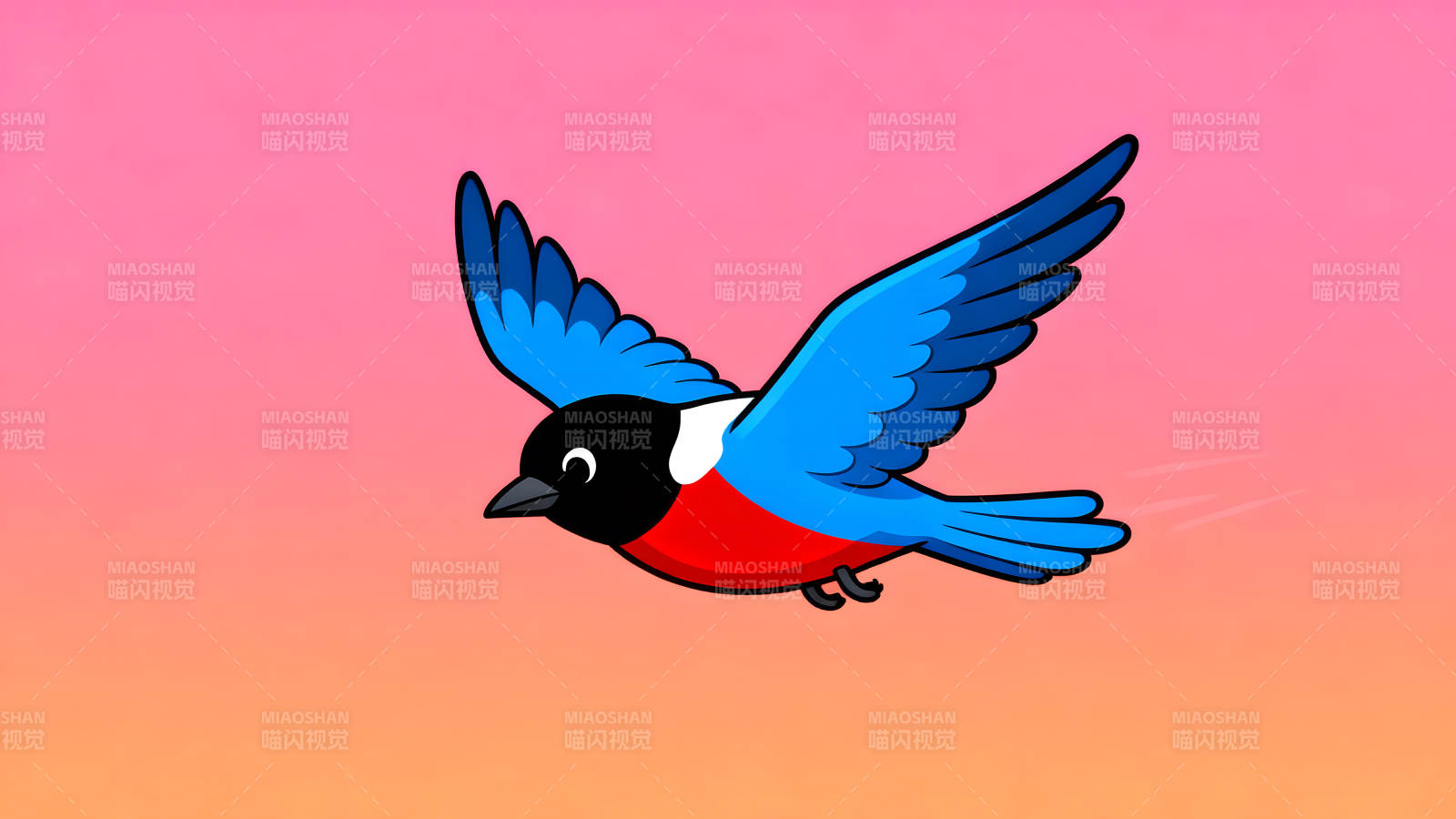 卡通飞鸟翱翔于渐变背景图片