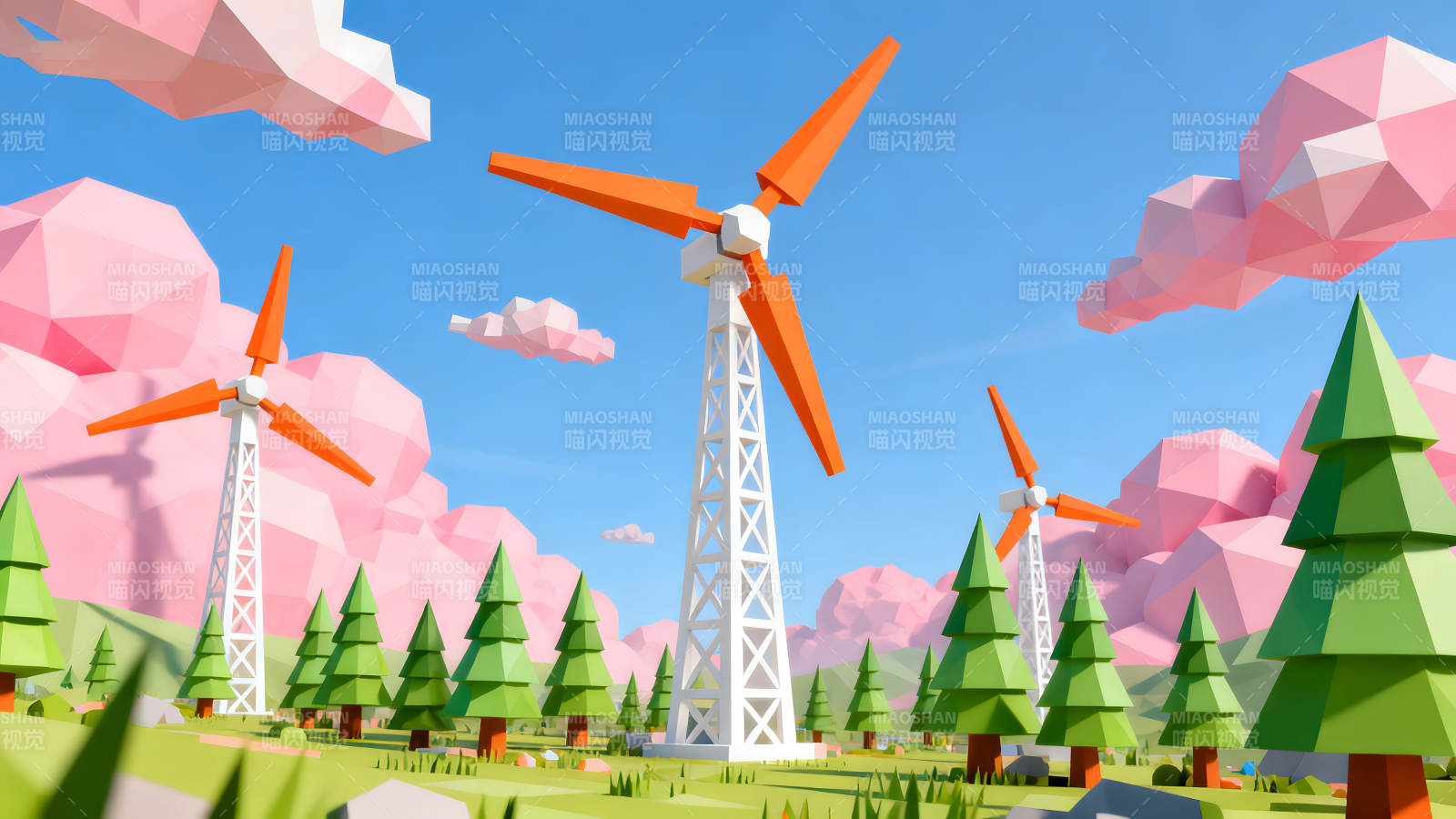 风车景色美丽清新天空蔚蓝图片