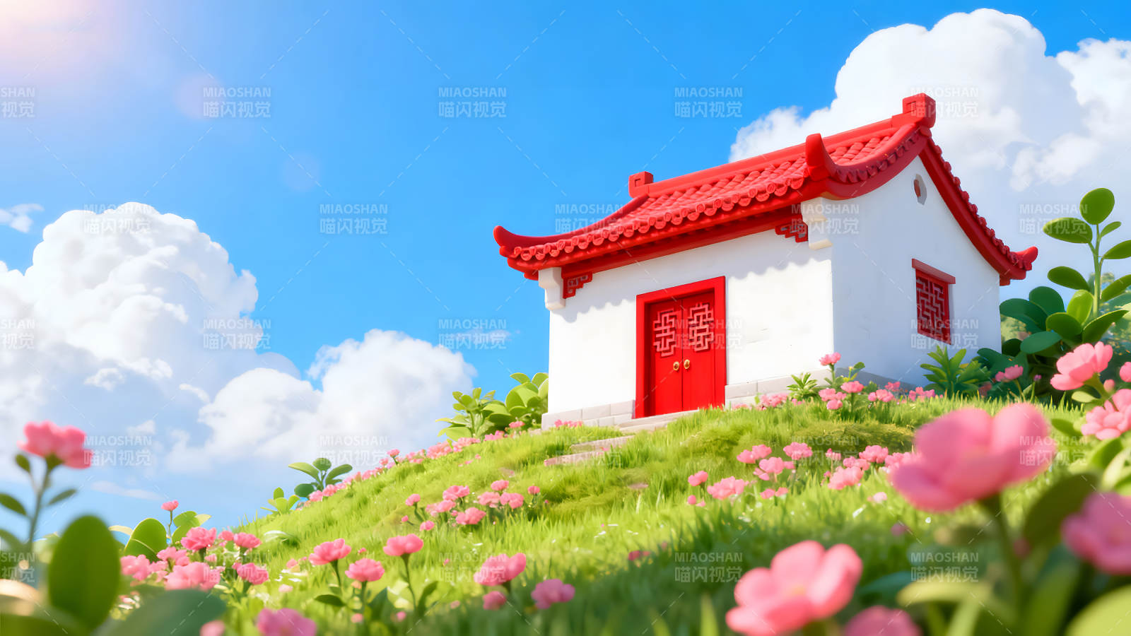 晴空下的中国风小屋图片