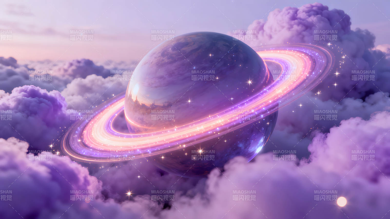 梦幻星球环绕紫色云海闪耀图片