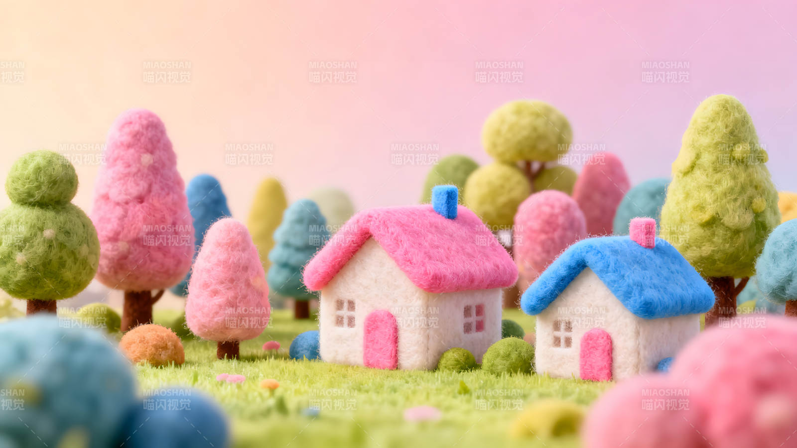 毛毡小屋与彩色森林的童话世界图片