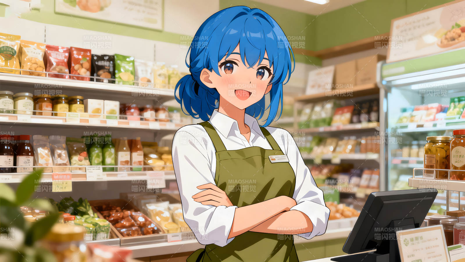 超市收银员微笑服务图片