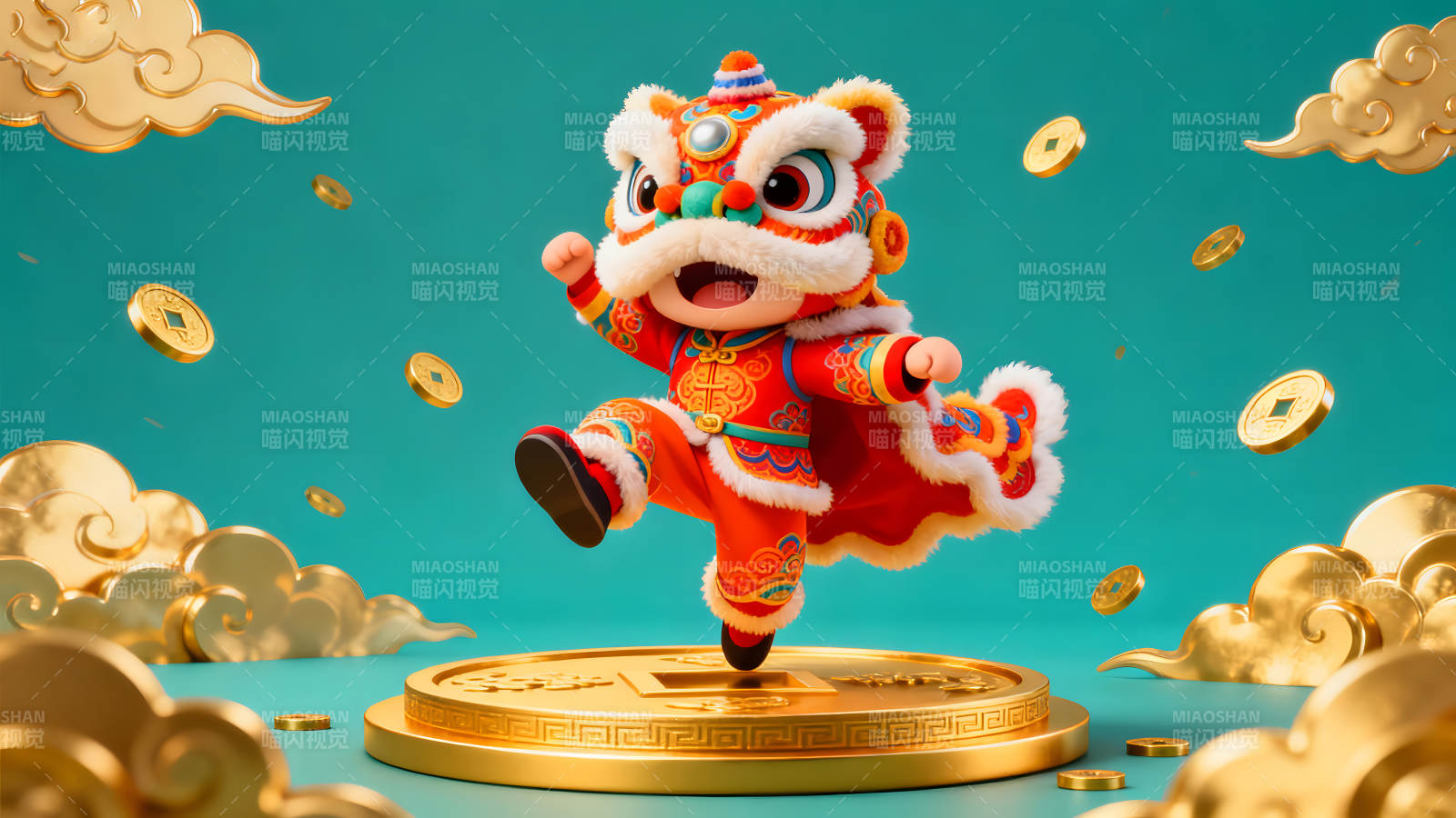 喜庆狮子舞动庆新年图片