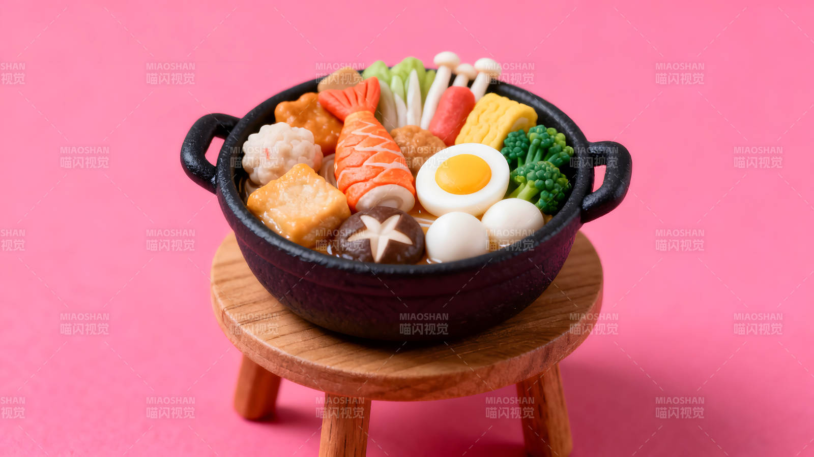 迷你火锅美食特写粉色背景图片