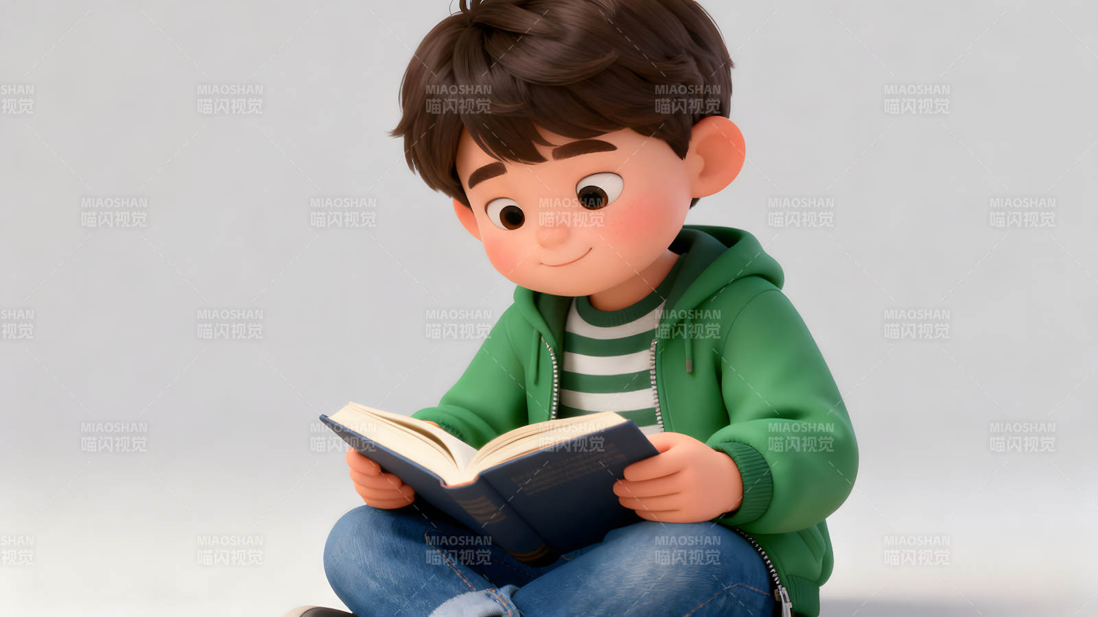 男孩阅读书籍专注认真图片