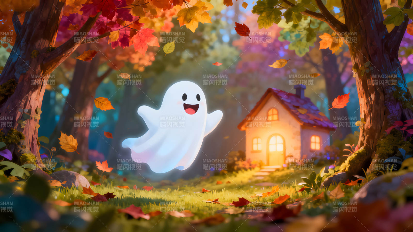 秋日童话森林可爱小幽灵图片