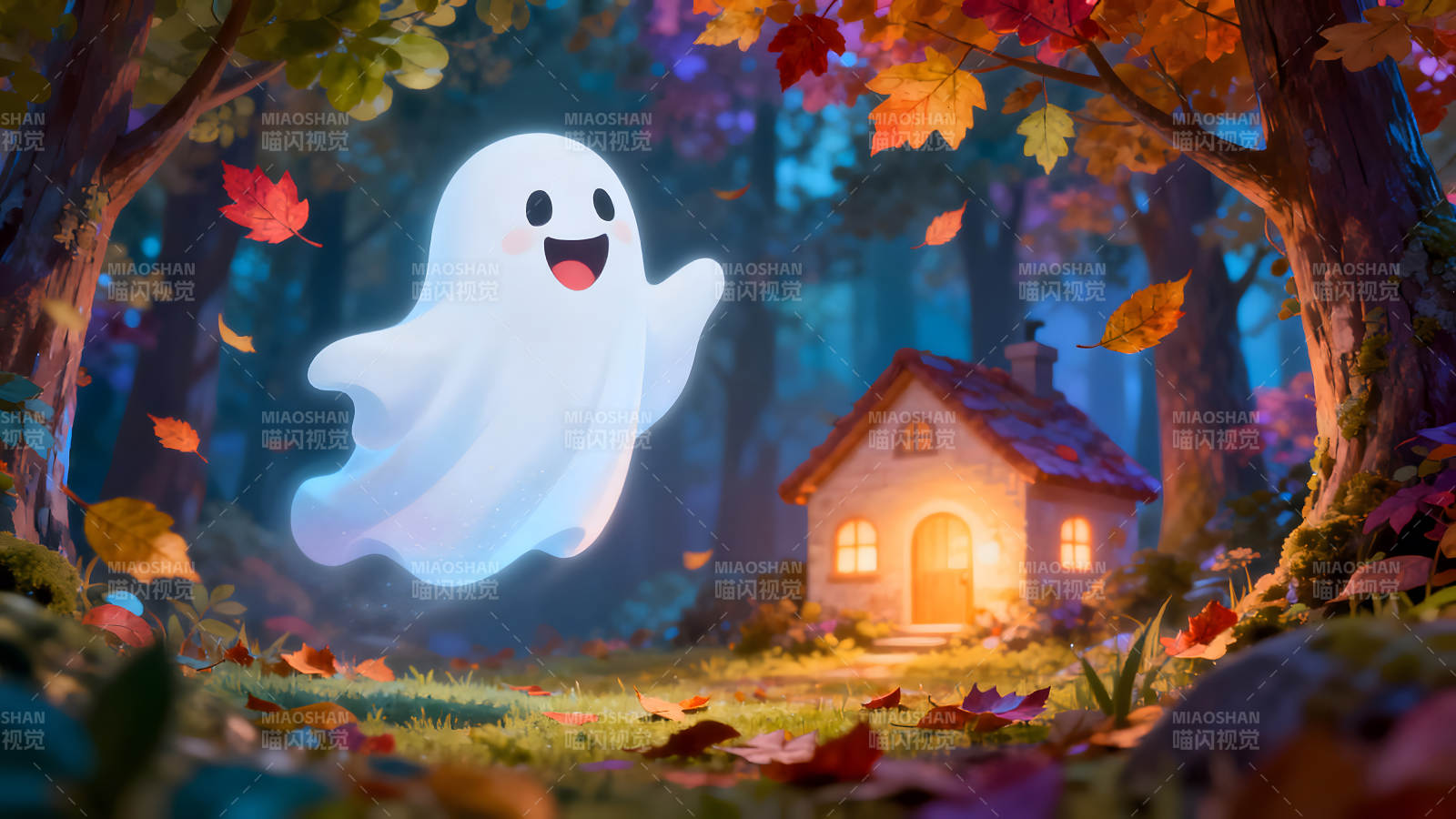 可爱鬼魂与秋日小屋图片