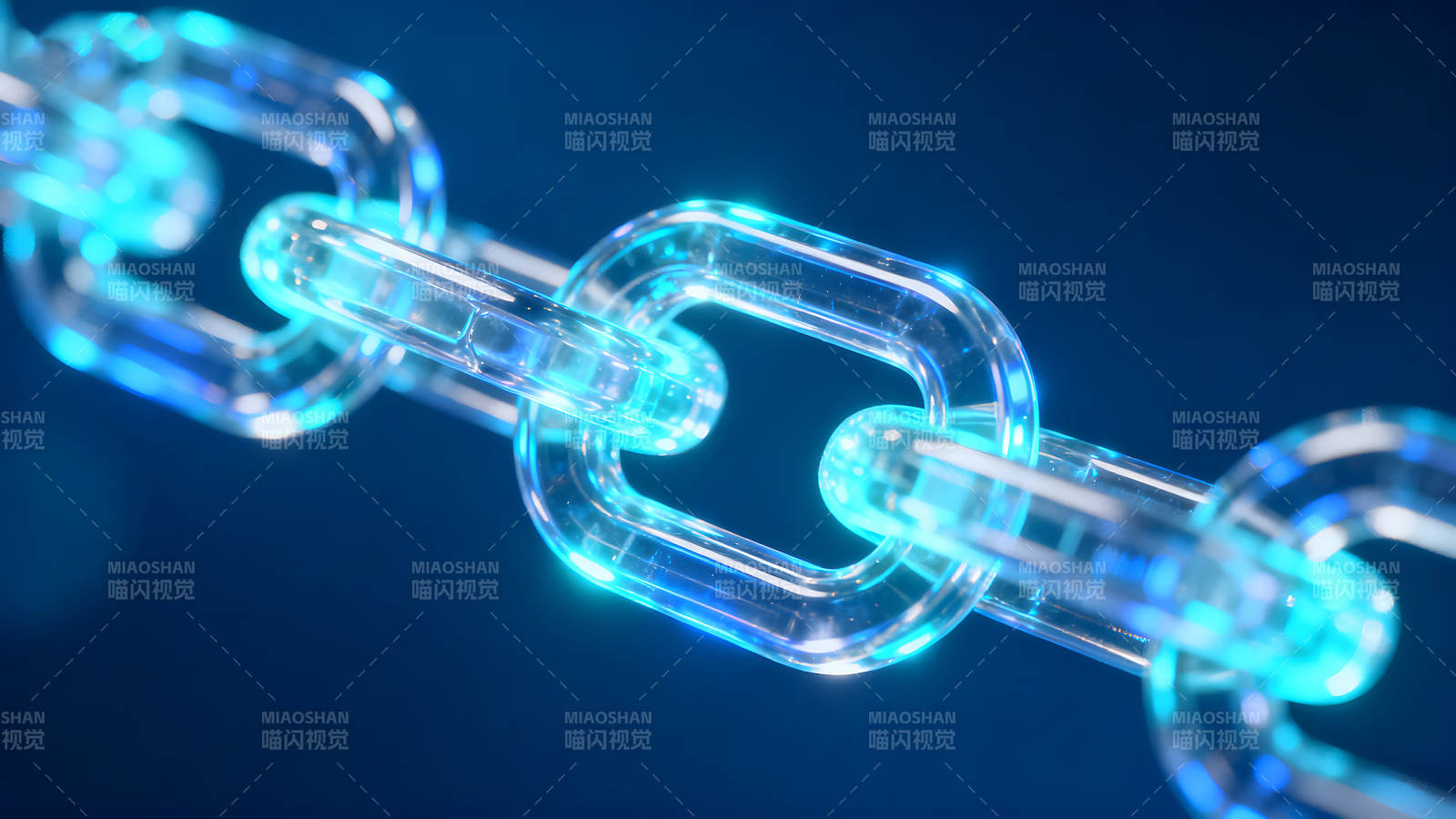 发光的链条连接在一起蓝色背景图片