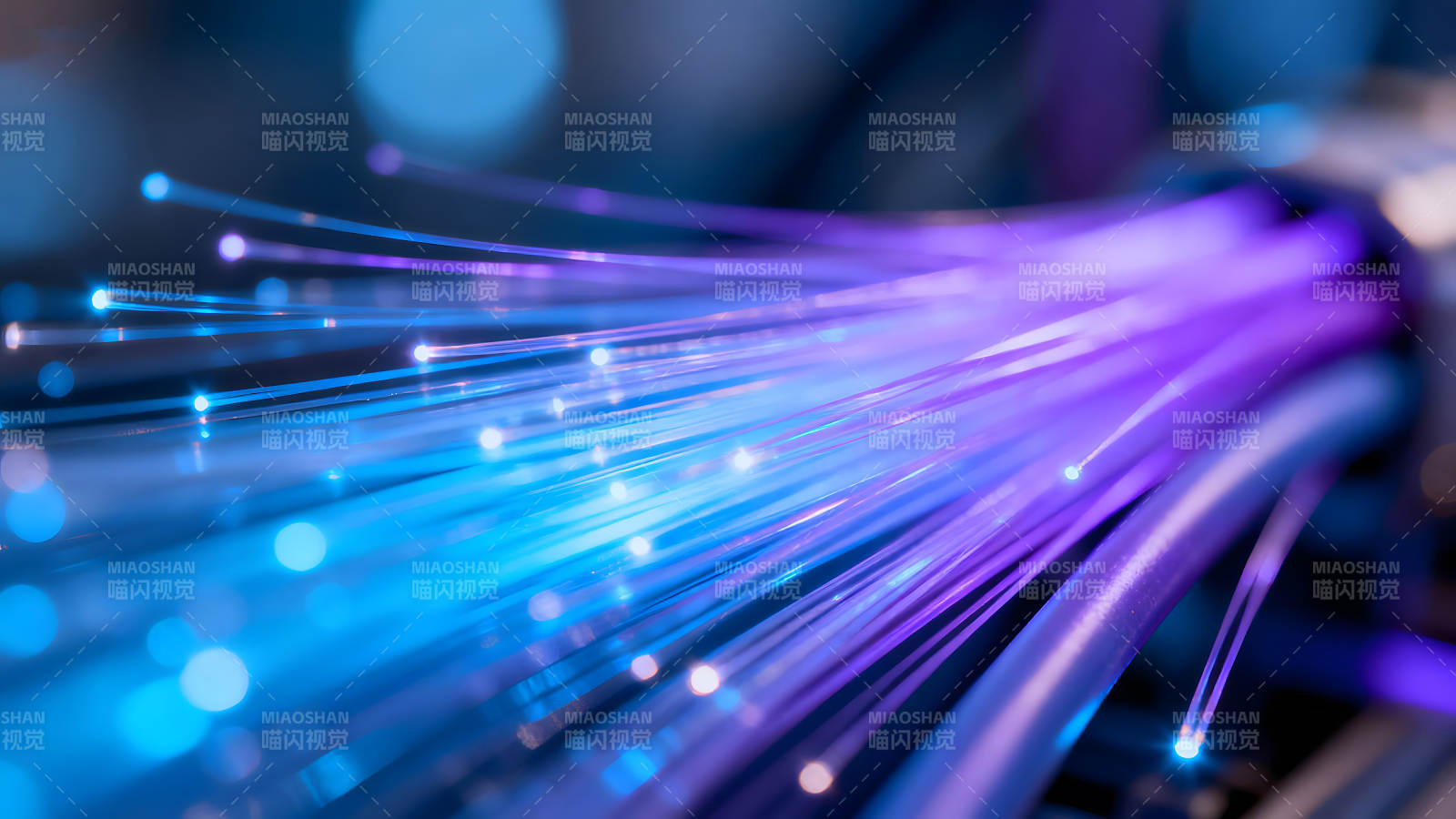 光纤传输数据紫色蓝色光线交织图片