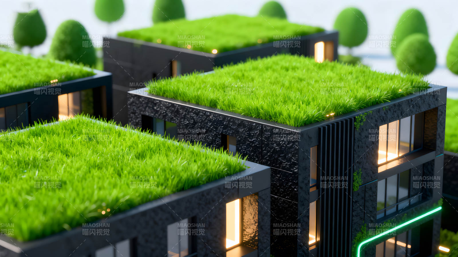 现代建筑与绿植屋顶的设计图片