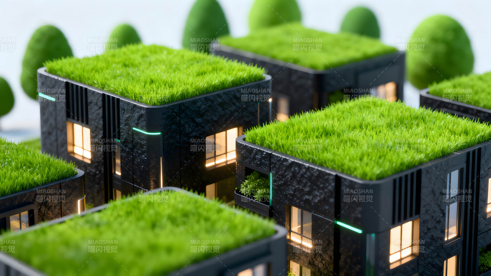 生态建筑群与绿色屋顶设计图片