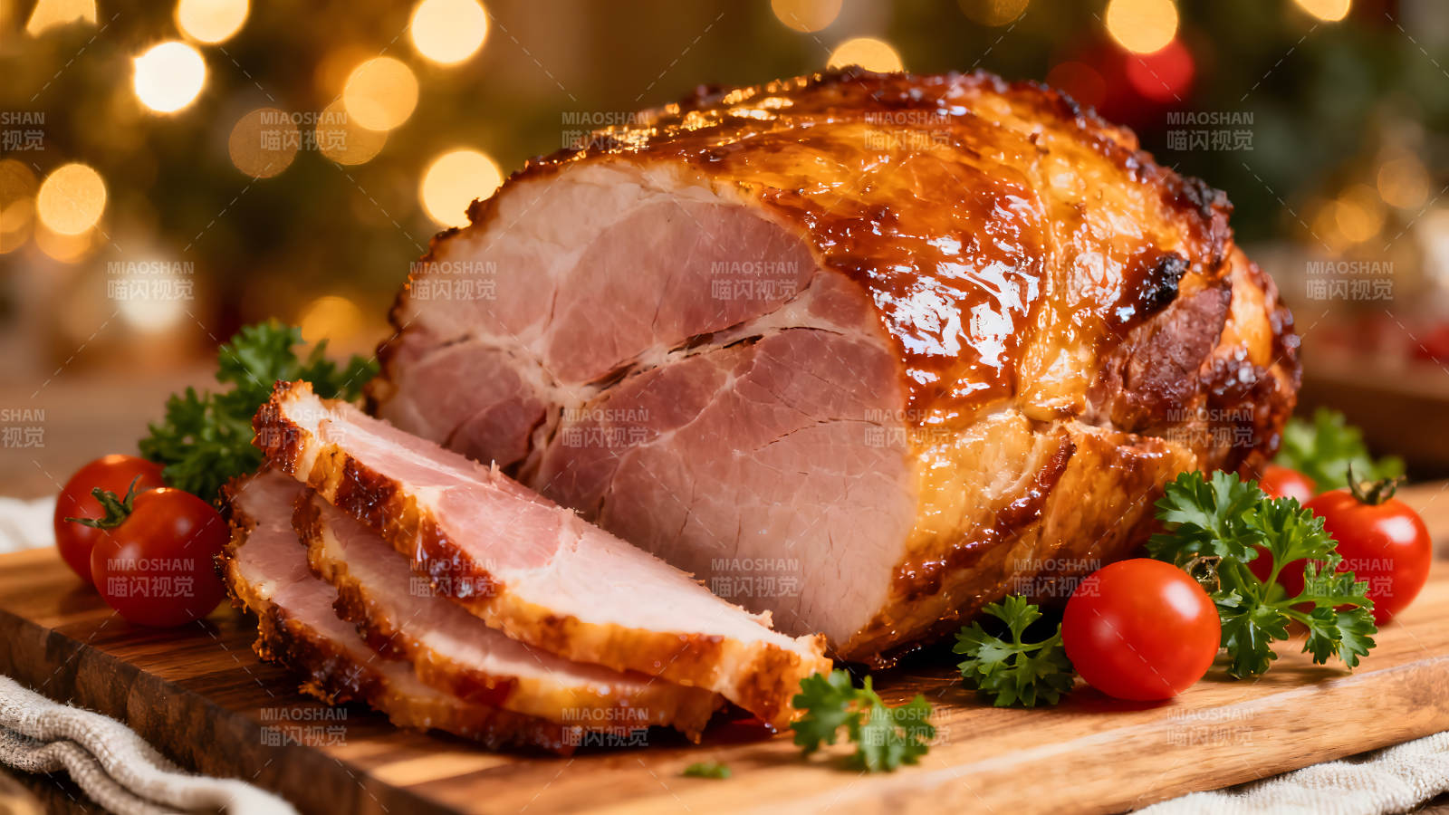 烤火腿切片配番茄和香菜图片