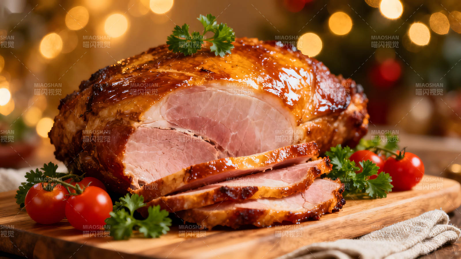 美味的烤火腿盛宴图片