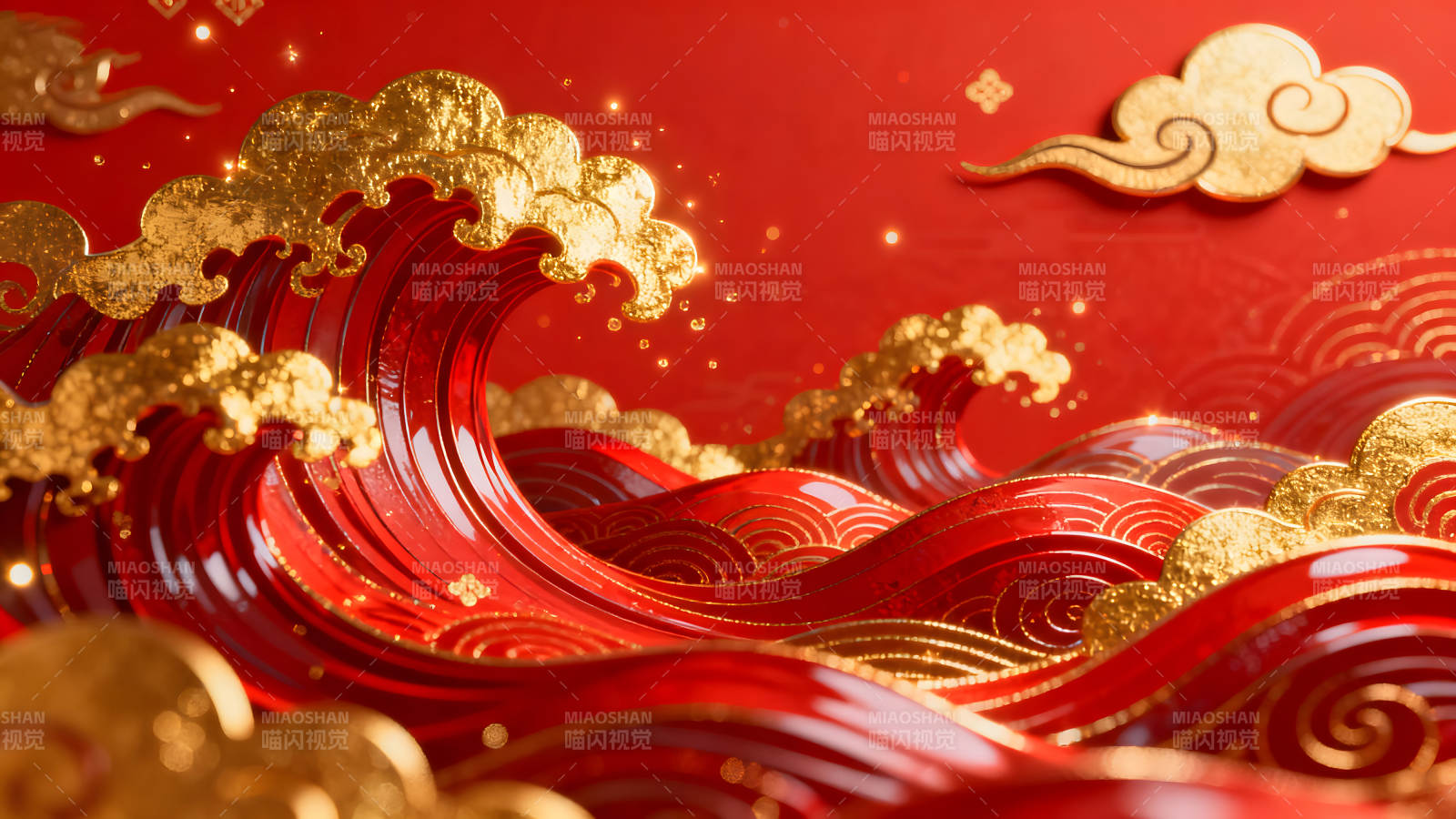 中国风红色金色波浪云彩图片