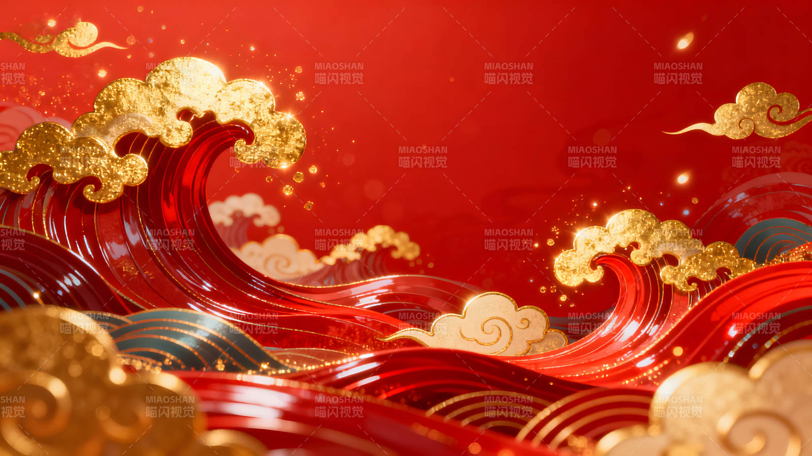 红色祥云海浪背景图节日氛围图片