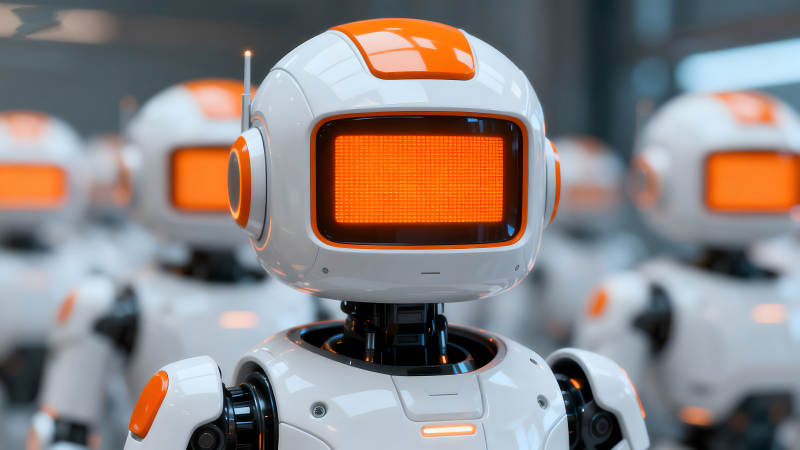 机器人集结橙色屏幕未来科技图片