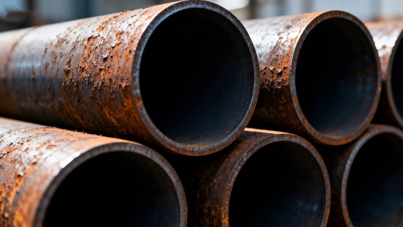 生锈的钢管特写堆叠图片