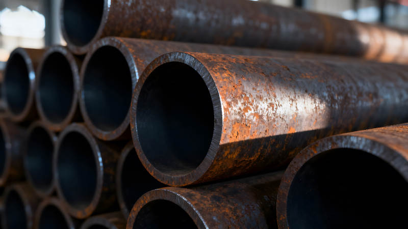 生锈的金属管道堆叠在一起图片