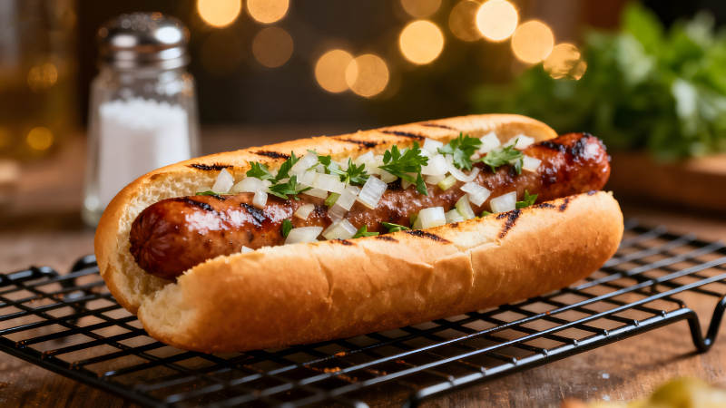 烤香肠配洋葱和香菜图片