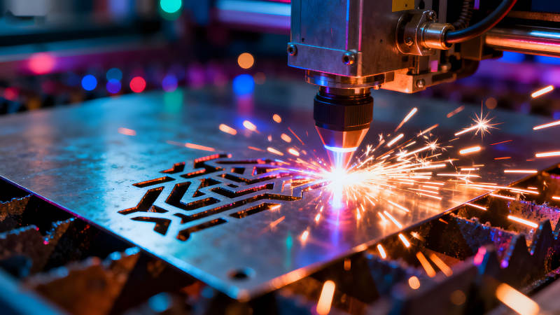 激光切割金属板火花四溅图片