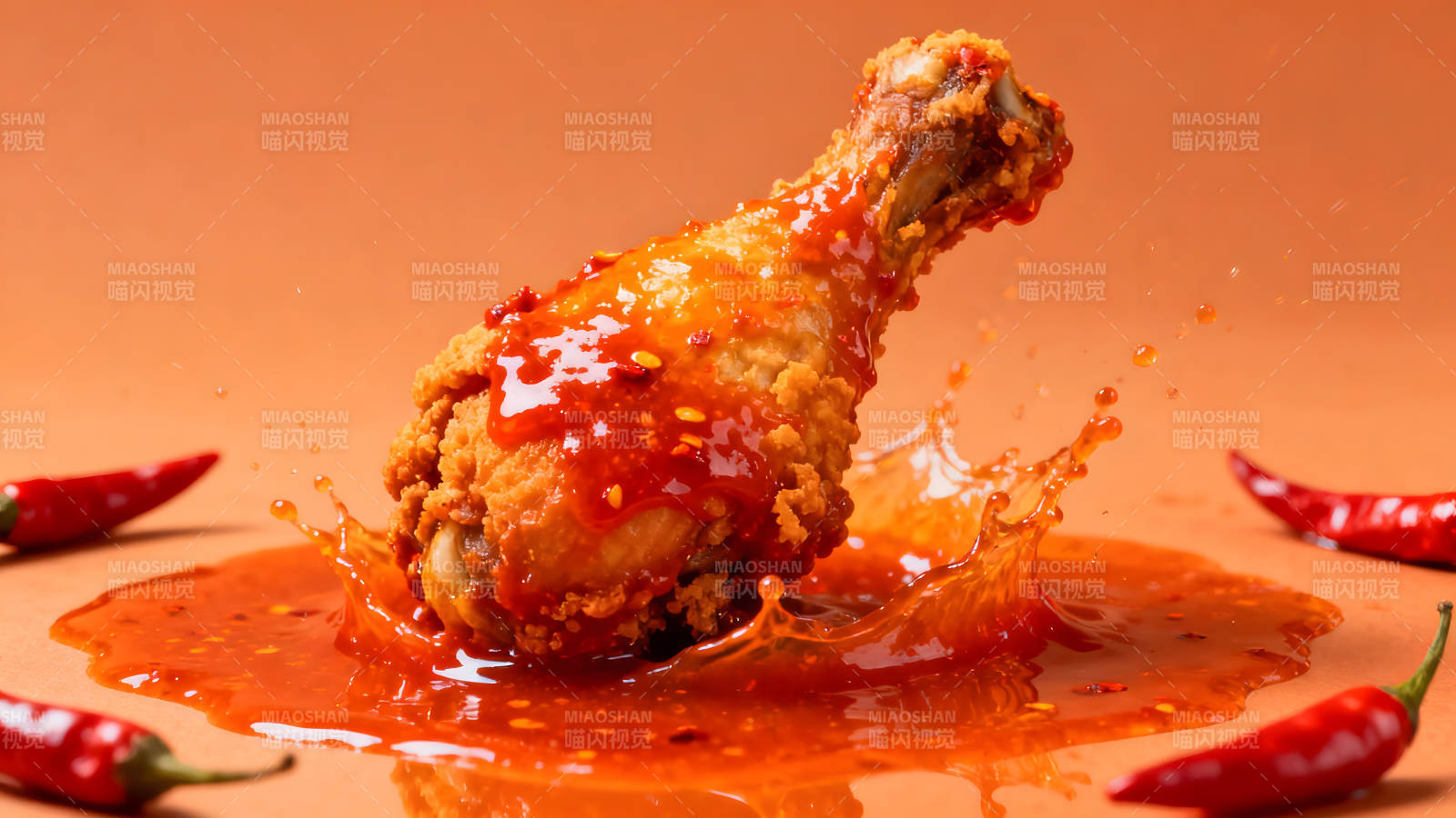 炸鸡裹辣椒酱飞溅图片