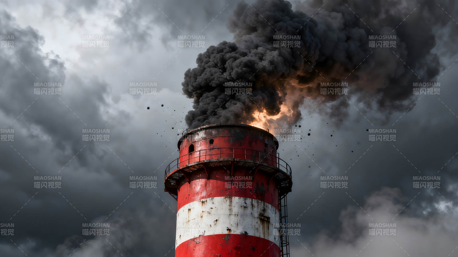 工厂烟囱排放浓烟污染环境图片