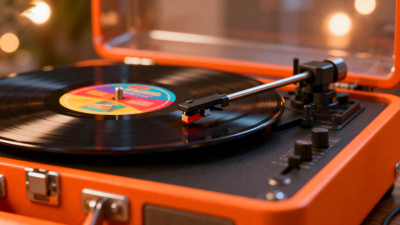 复古黑胶唱片机特写图片