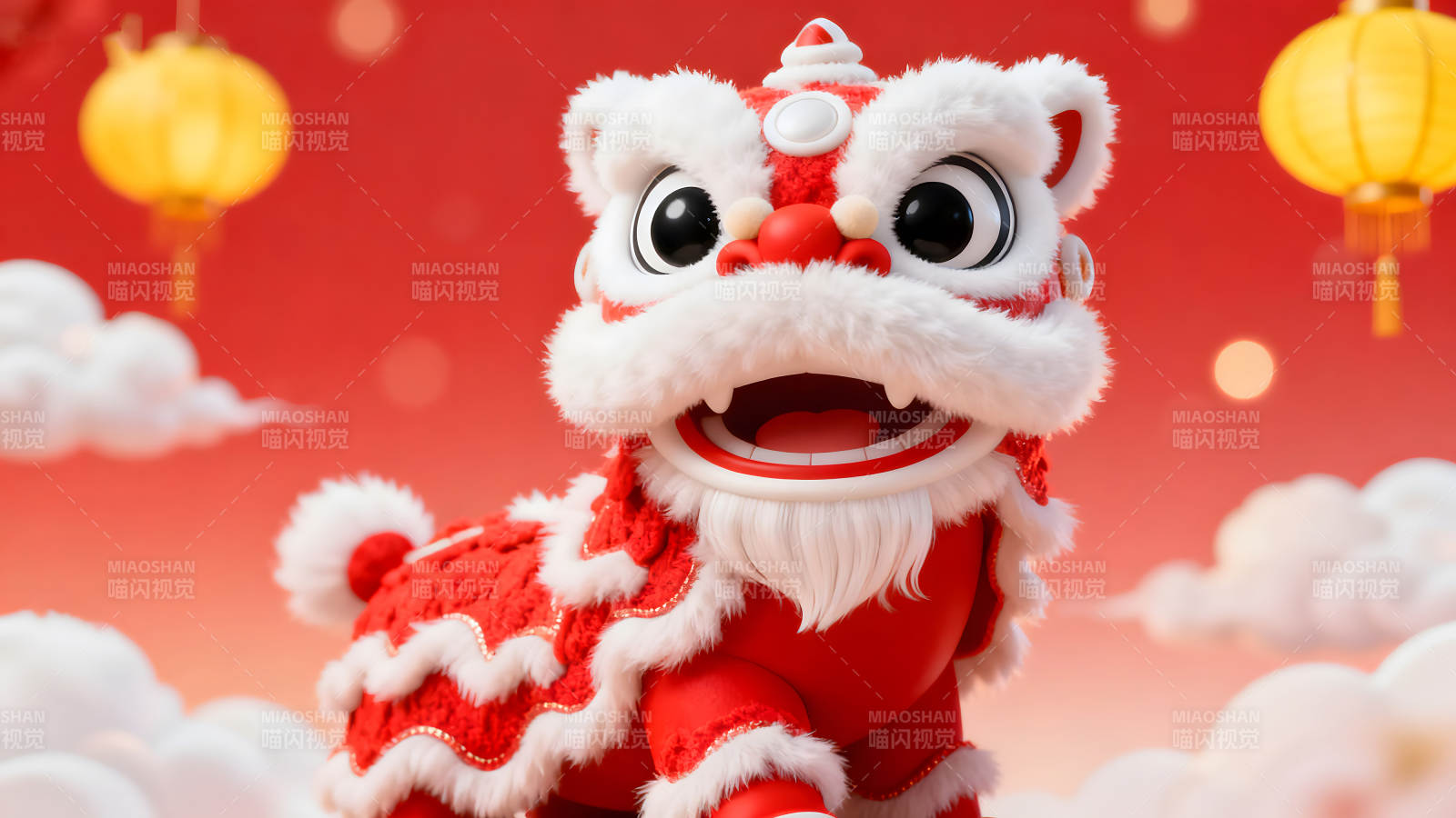 喜庆的舞狮形象庆祝新年图片