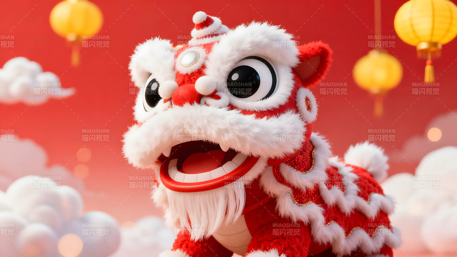 喜庆可爱的舞狮卡通形象图片