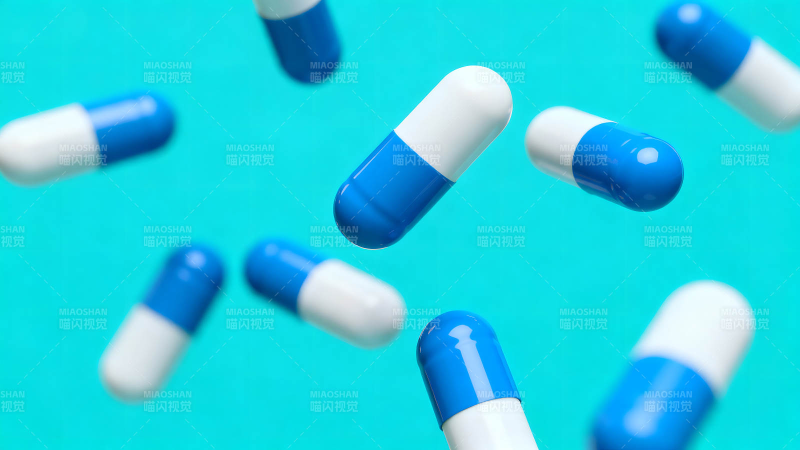 蓝白胶囊悬浮特效图图片