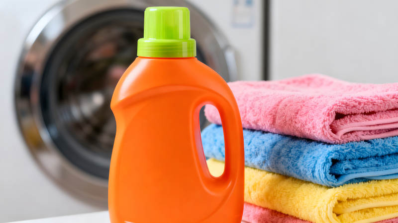 洗衣液和毛巾叠在一起的场景图片