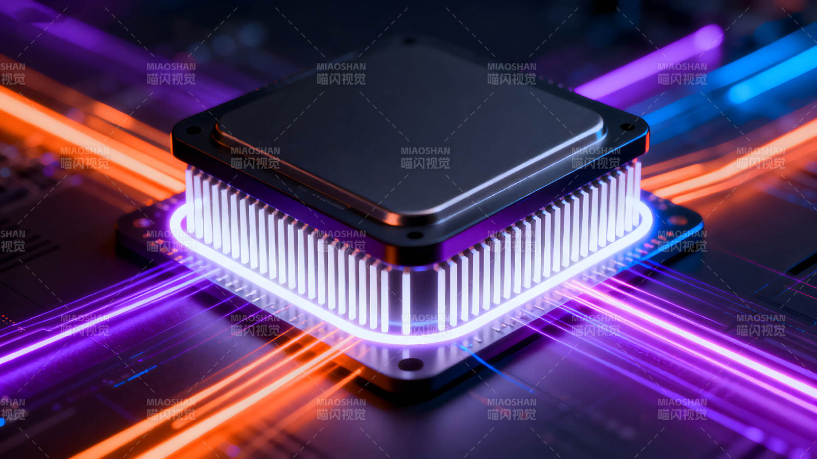 发光CPU芯片特写图图片