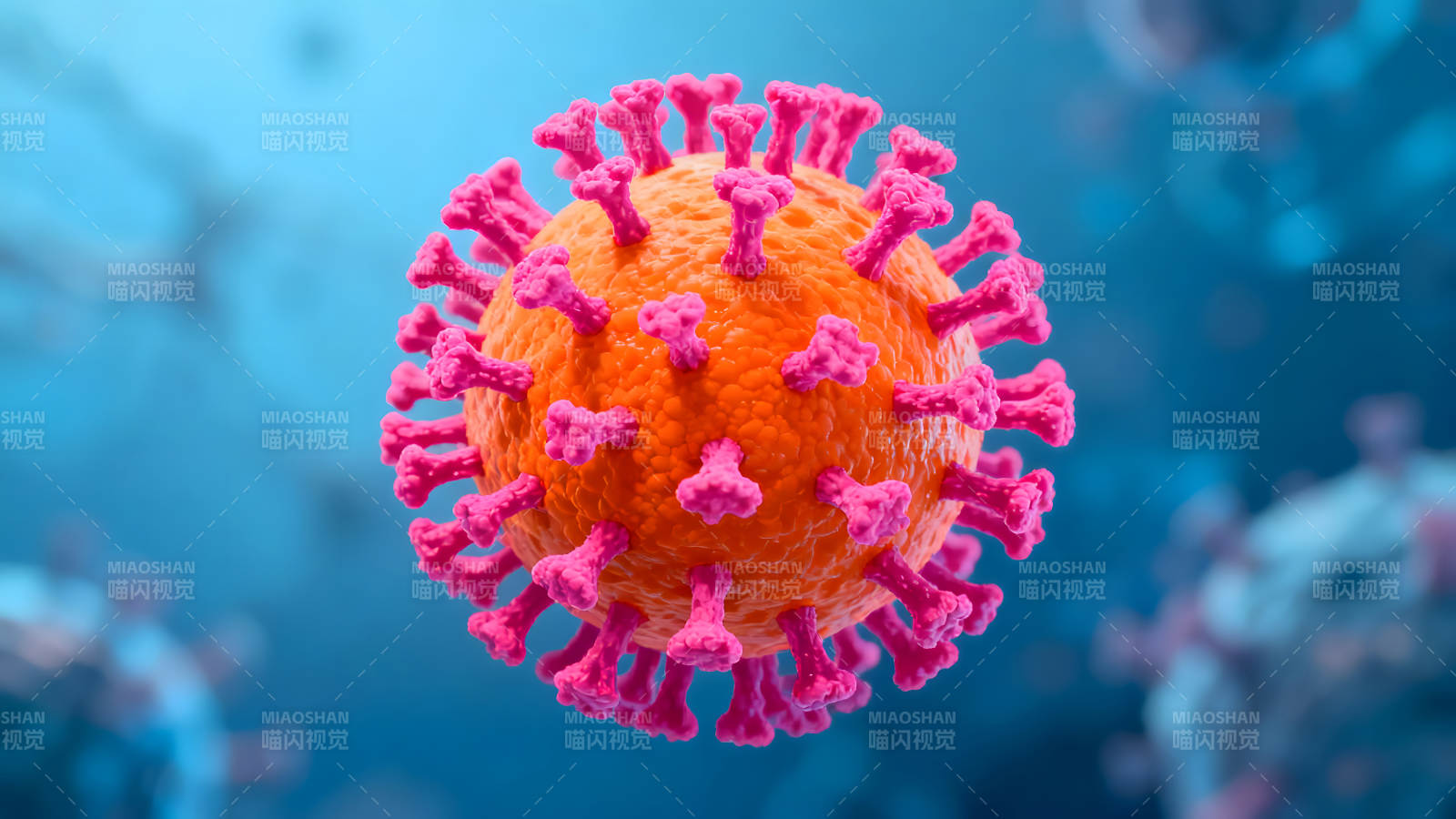 新冠病毒特写橙色球体结构图片