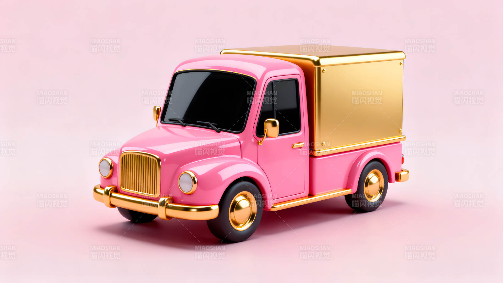 粉色小货车闪耀着金色光芒图片