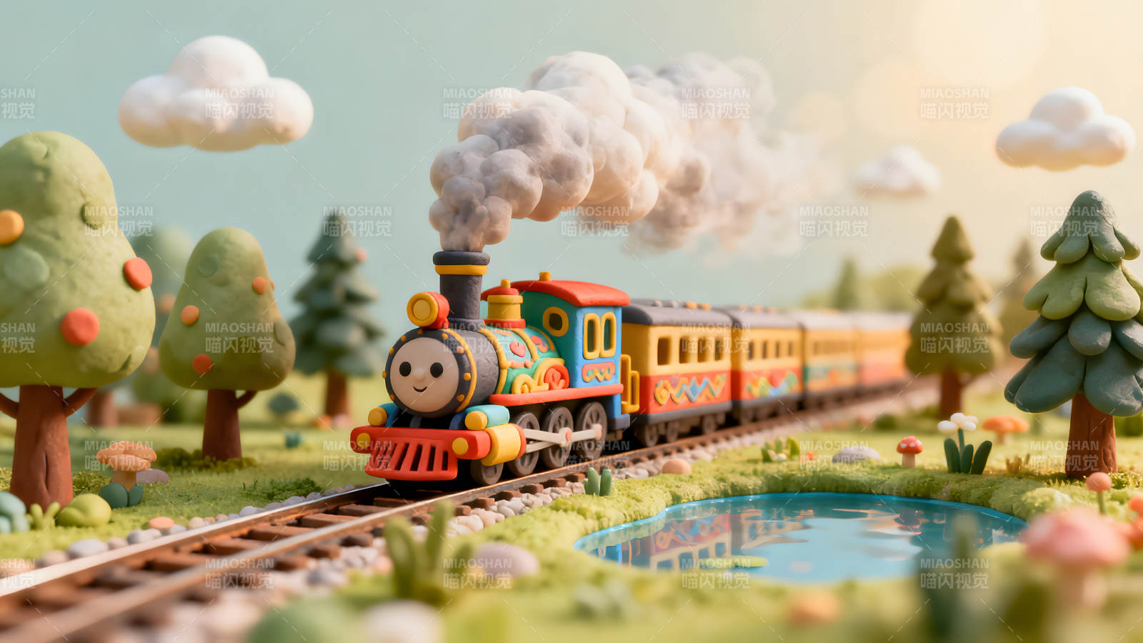卡通小火车驶向风景图片