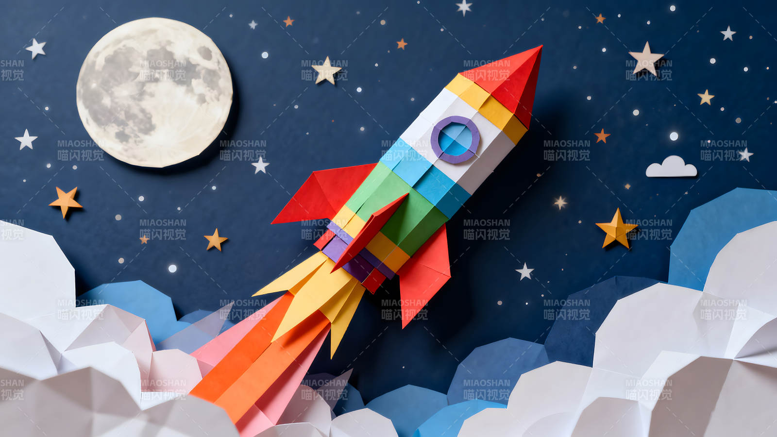 纸艺火箭飞向宇宙探索太空图片