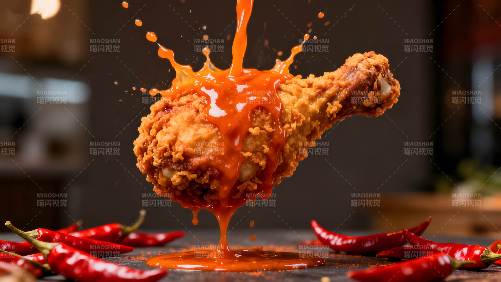 炸鸡淋酱汁辣椒图片