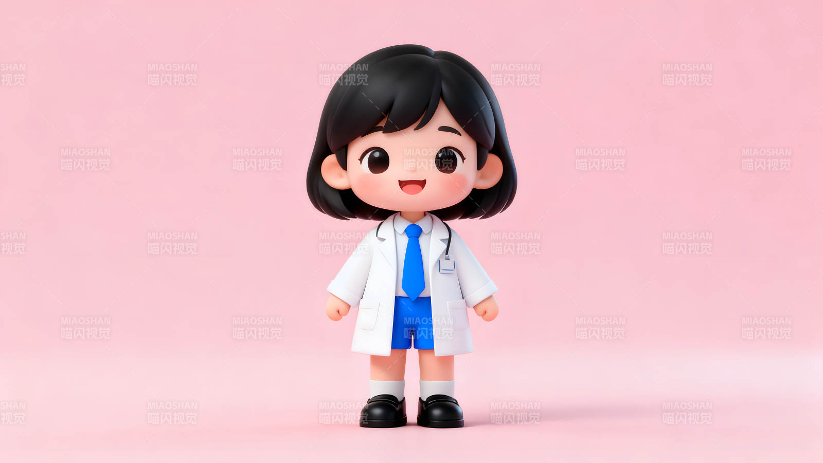 卡通医生形象可爱甜美穿着蓝色短裤图片