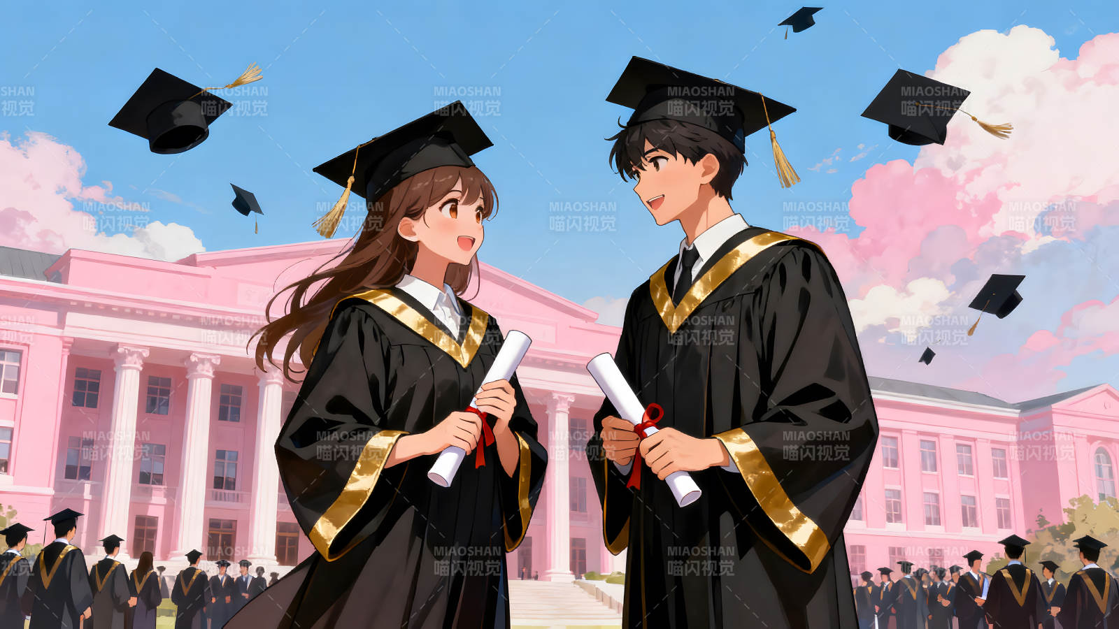 毕业季的年轻人庆祝毕业图片