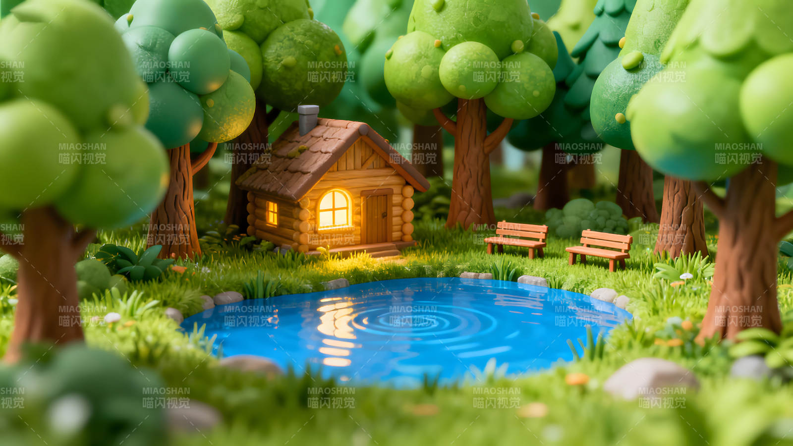 森林小屋宁静祥和的画面图片