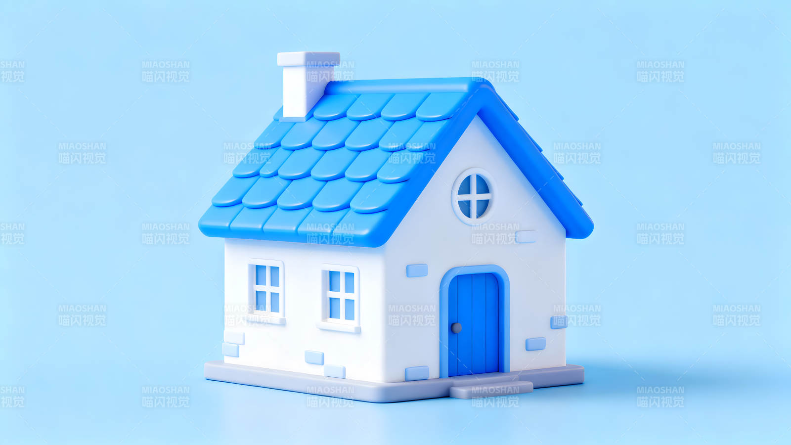 卡通风格的小房子蓝白色调图片