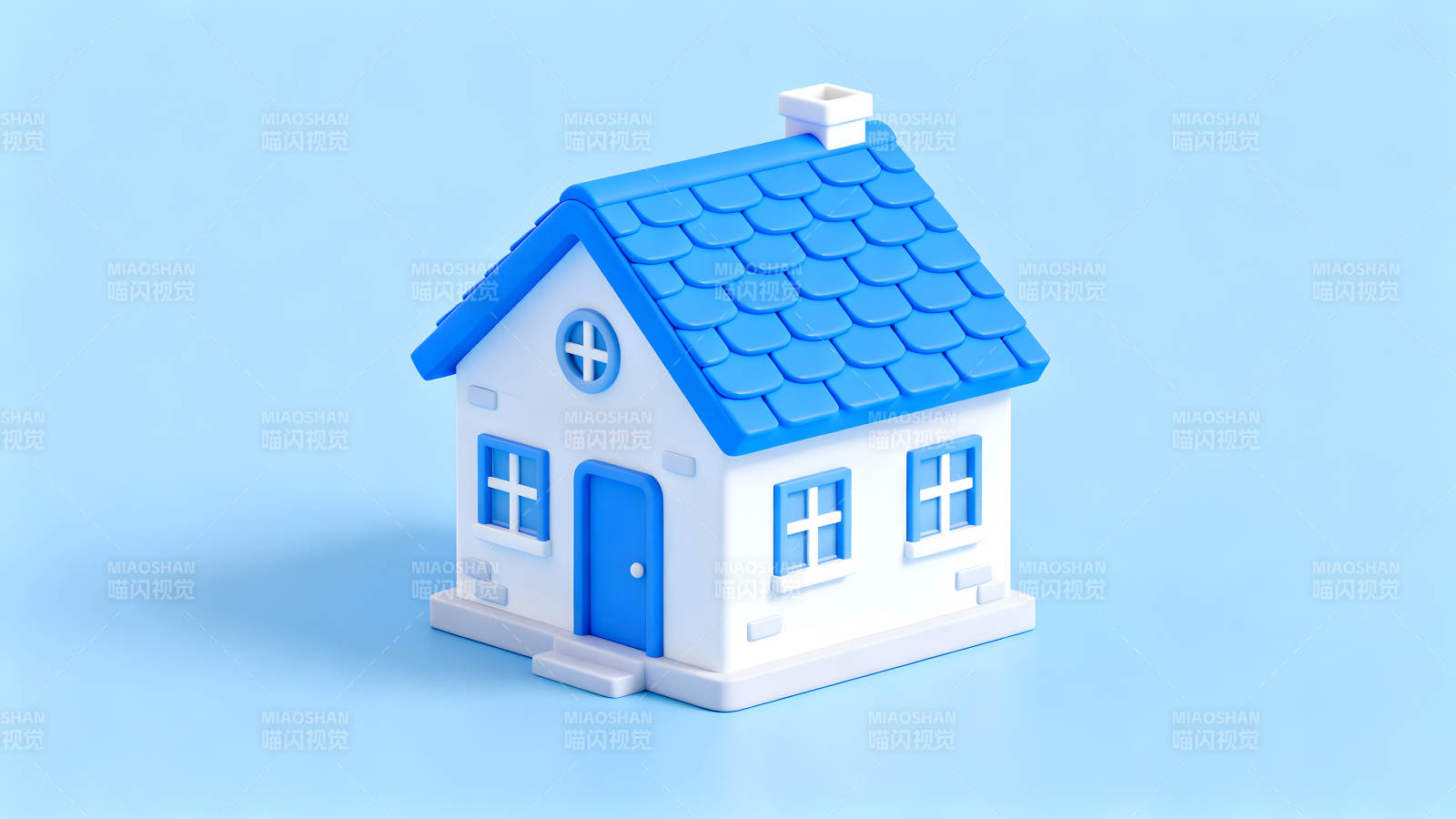卡通风格小房子在蓝色背景上图片