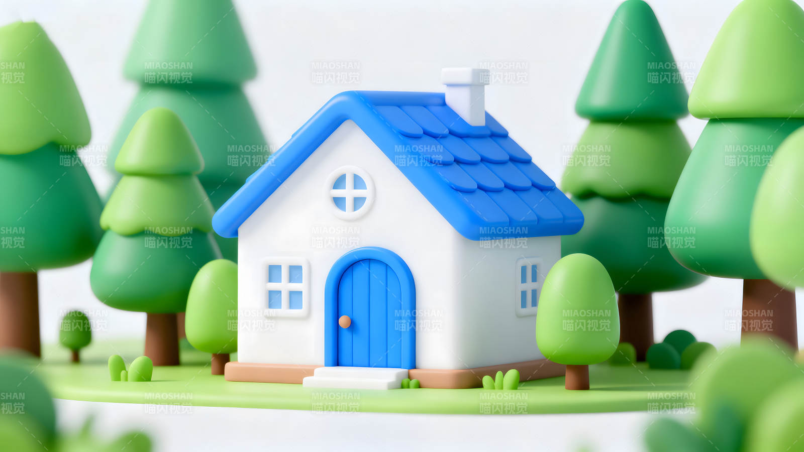 卡通小屋与森林景象图片