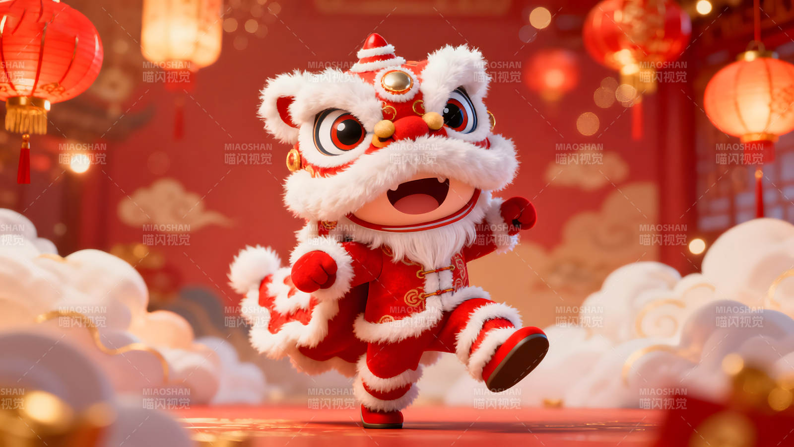 喜庆舞狮迎新年欢乐祥和图片