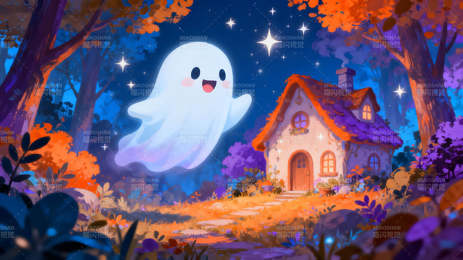 梦幻森林中的可爱小幽灵图片