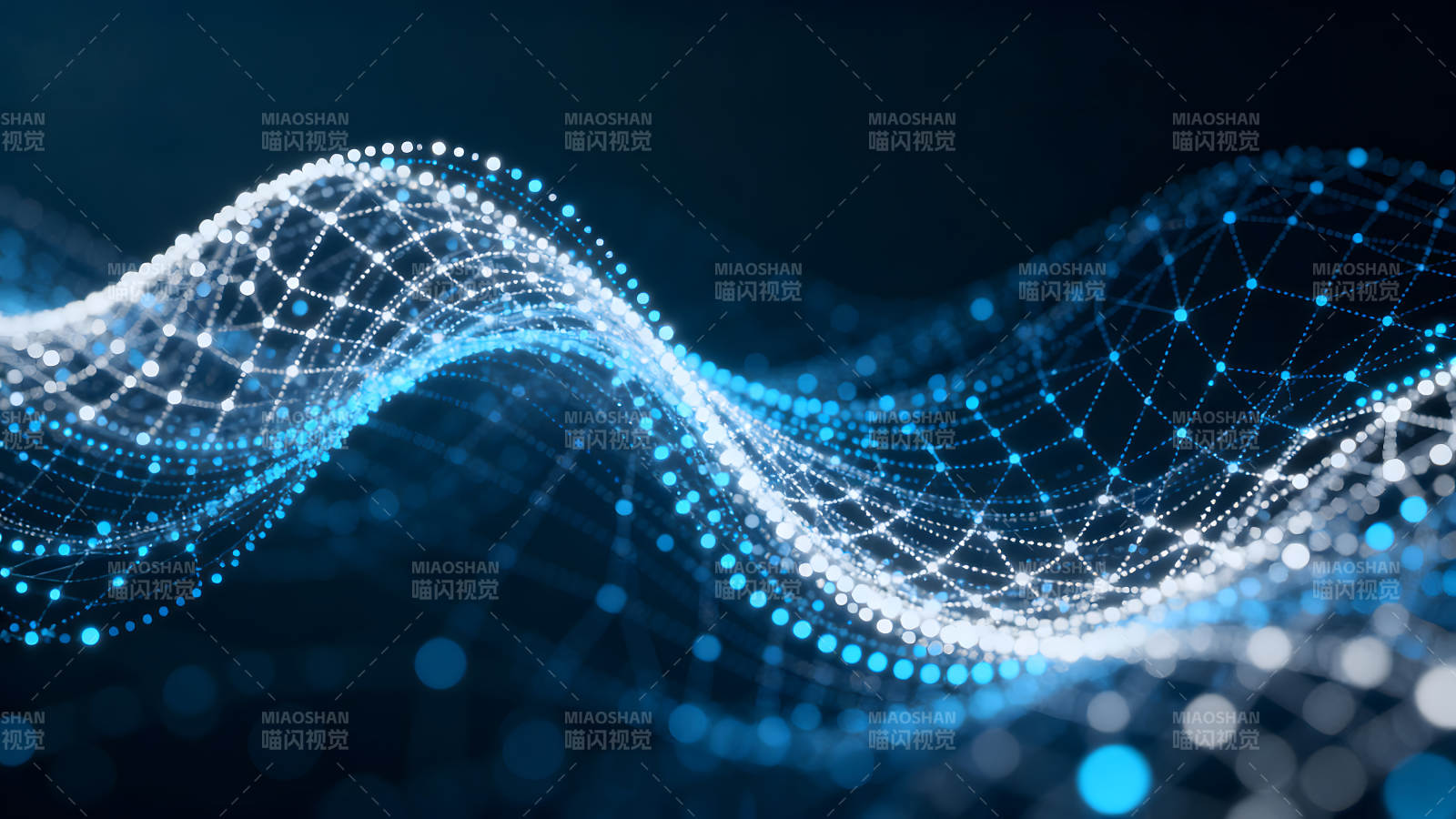 蓝色光点波浪抽象艺术图片