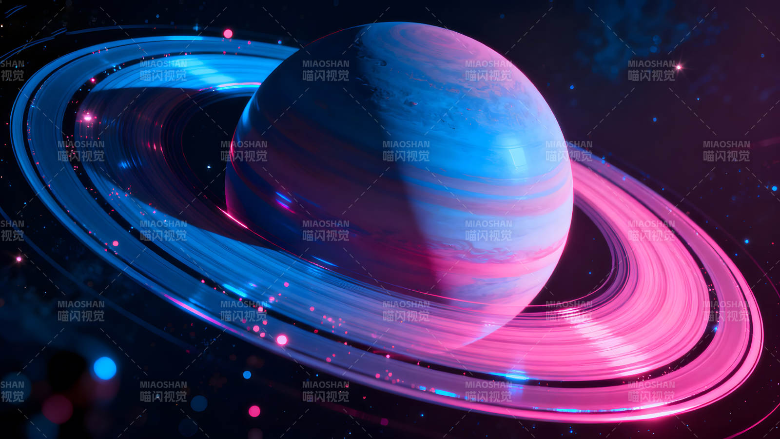 一颗环绕着光环的蓝色星球图片