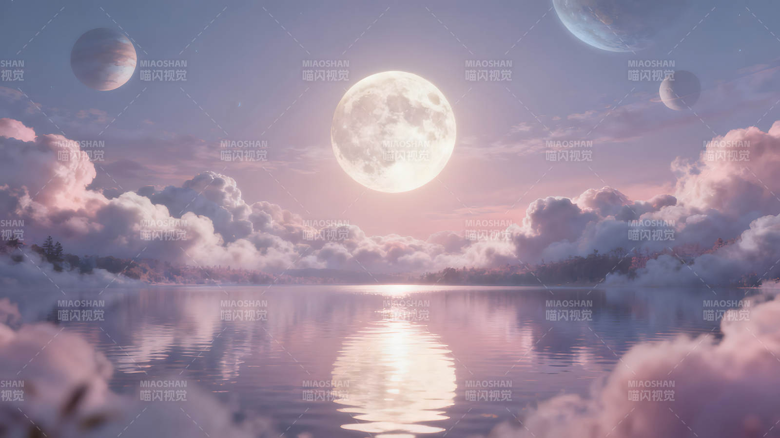 梦幻般的月光湖泊宇宙与自然融合图片